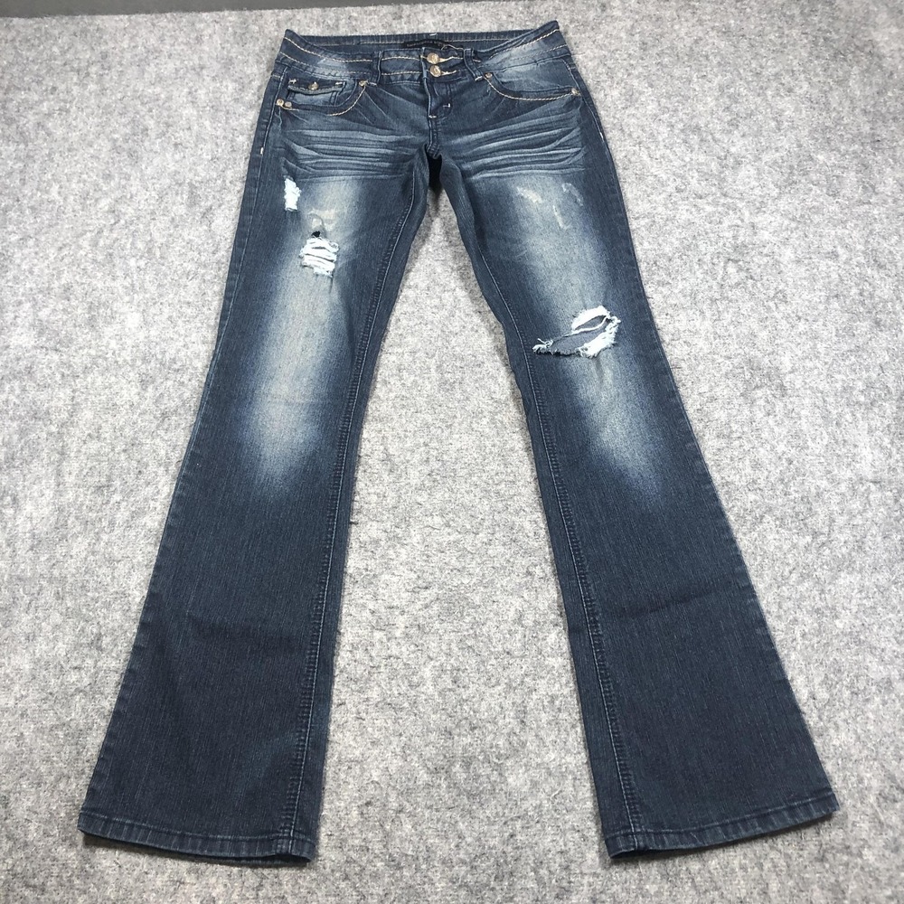 Twentyone Black Jeans Juniors 5/6R Medium Wash Low Rise Bootcut Studded Denim